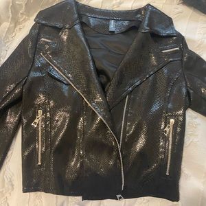 Black Faux Snakeskin Leather Jacket